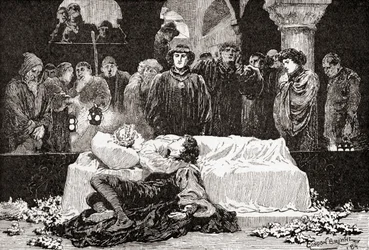 Prinz: Denn nie war eine Geschichte von größerem Leid als diese von Julia und ihrem Romeo, Szene aus William Shakespeares Stück Romeo und Julia, Akt V, Szene 3, aus Die Werke von William Shakespeare, veröffentlicht 1896